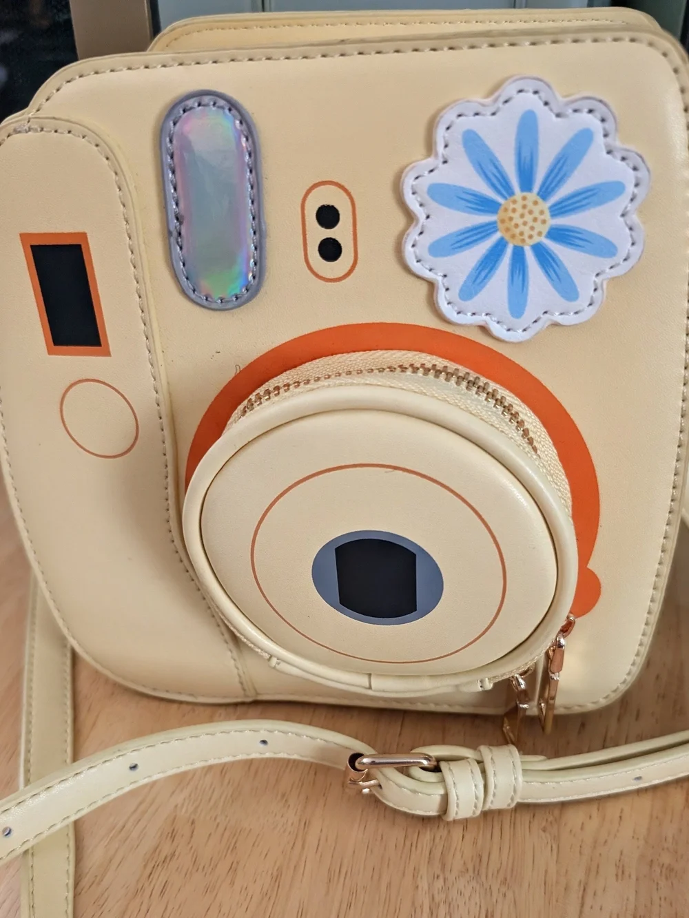 Yellow Camera-Shaped Crossbody Bag with Floral Accent